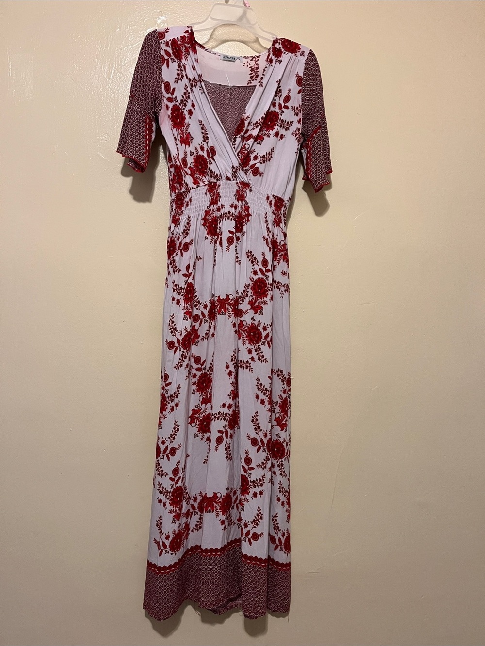 Red Floral Maxi Dress with Surplice Neck